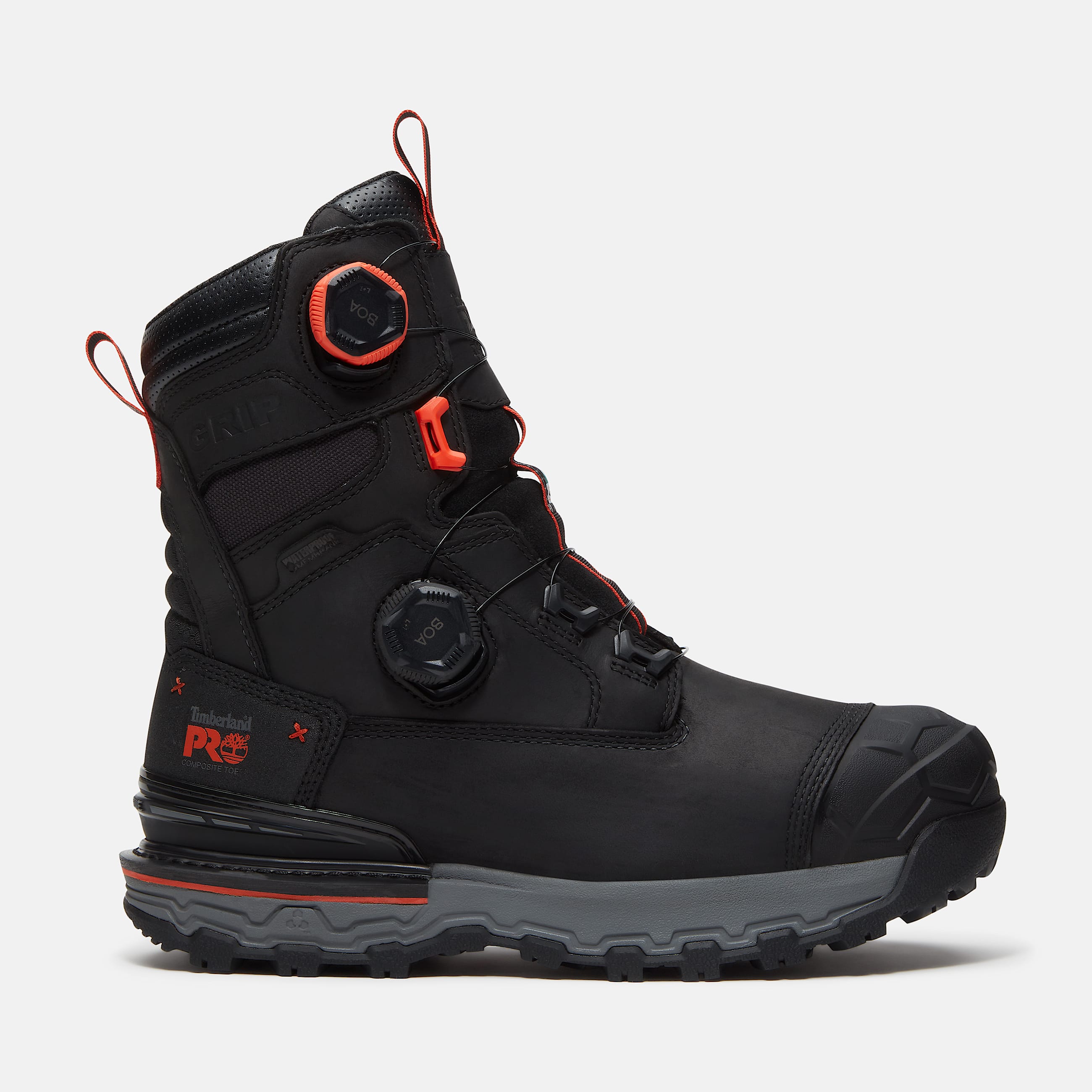 Mens Timberland PRO Boondock Ultralight CSA 8 CompositeToe Work Boot with BOA Fit System TBL Black FullGrainOrange HERO