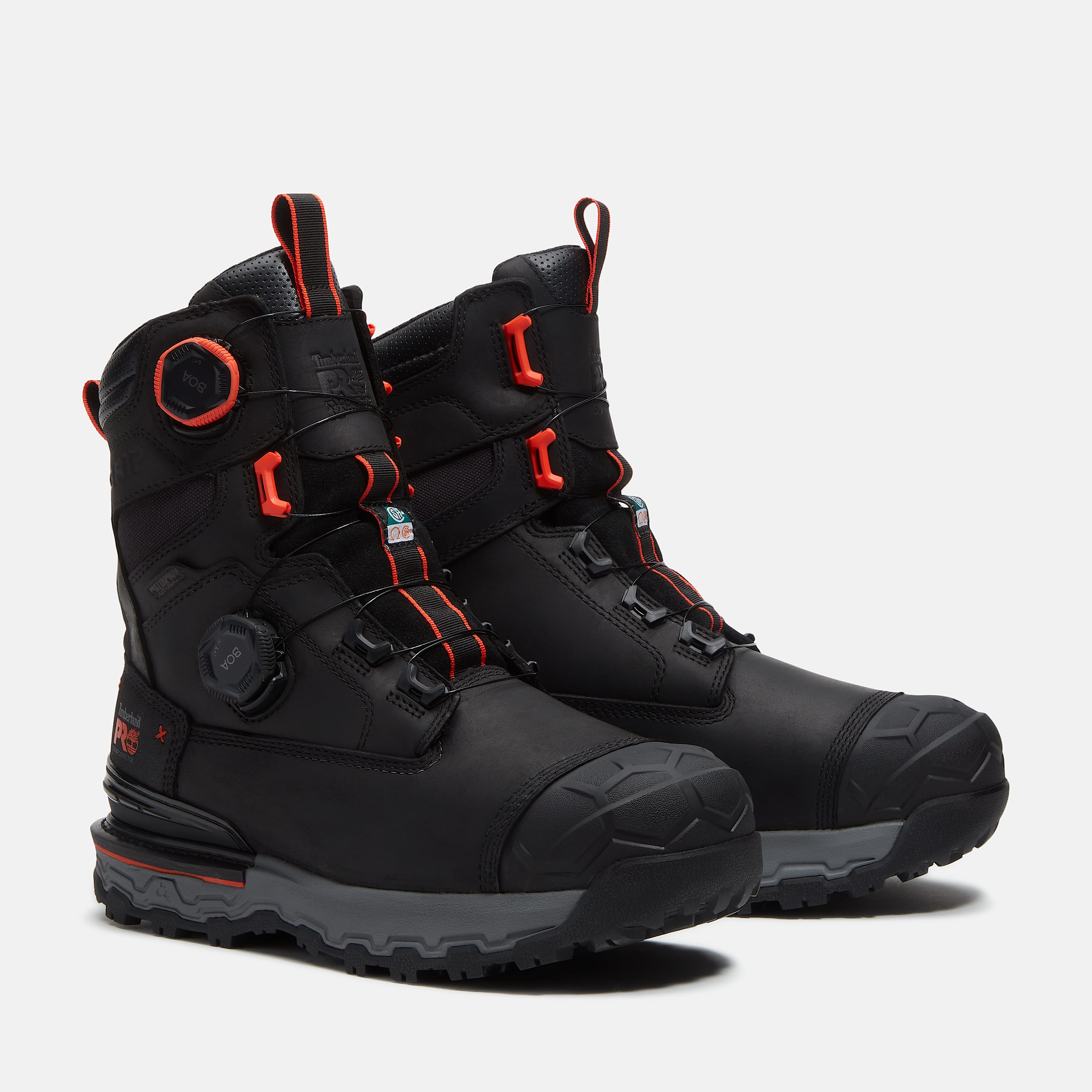 Mens Timberland PRO Boondock Ultralight CSA 8 CompositeToe Work Boot with BOA Fit System TBL Black FullGrainOrange ALT4