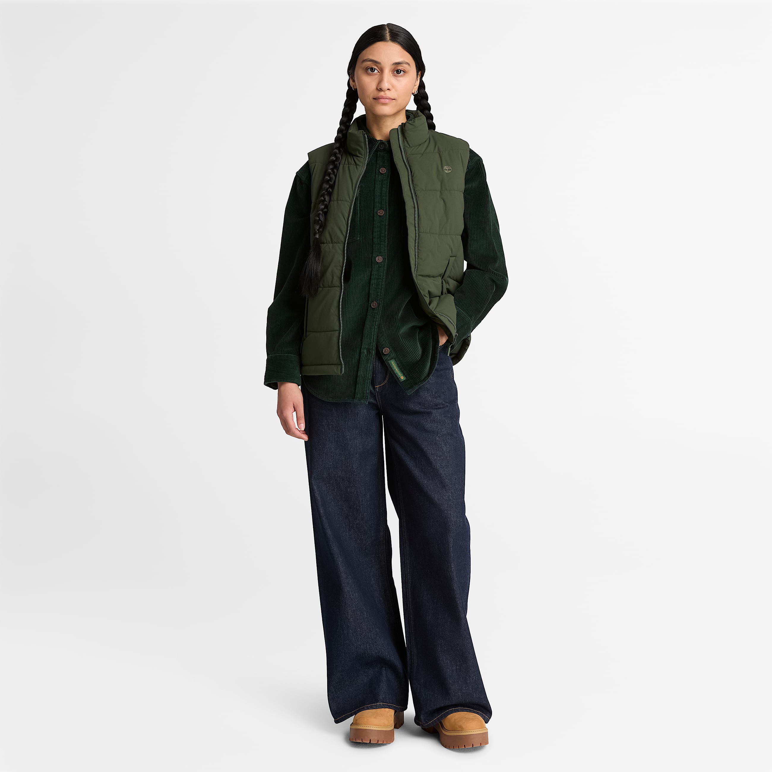 Womens Water Repellent Puffer Vest TBL Dark Green ALT2