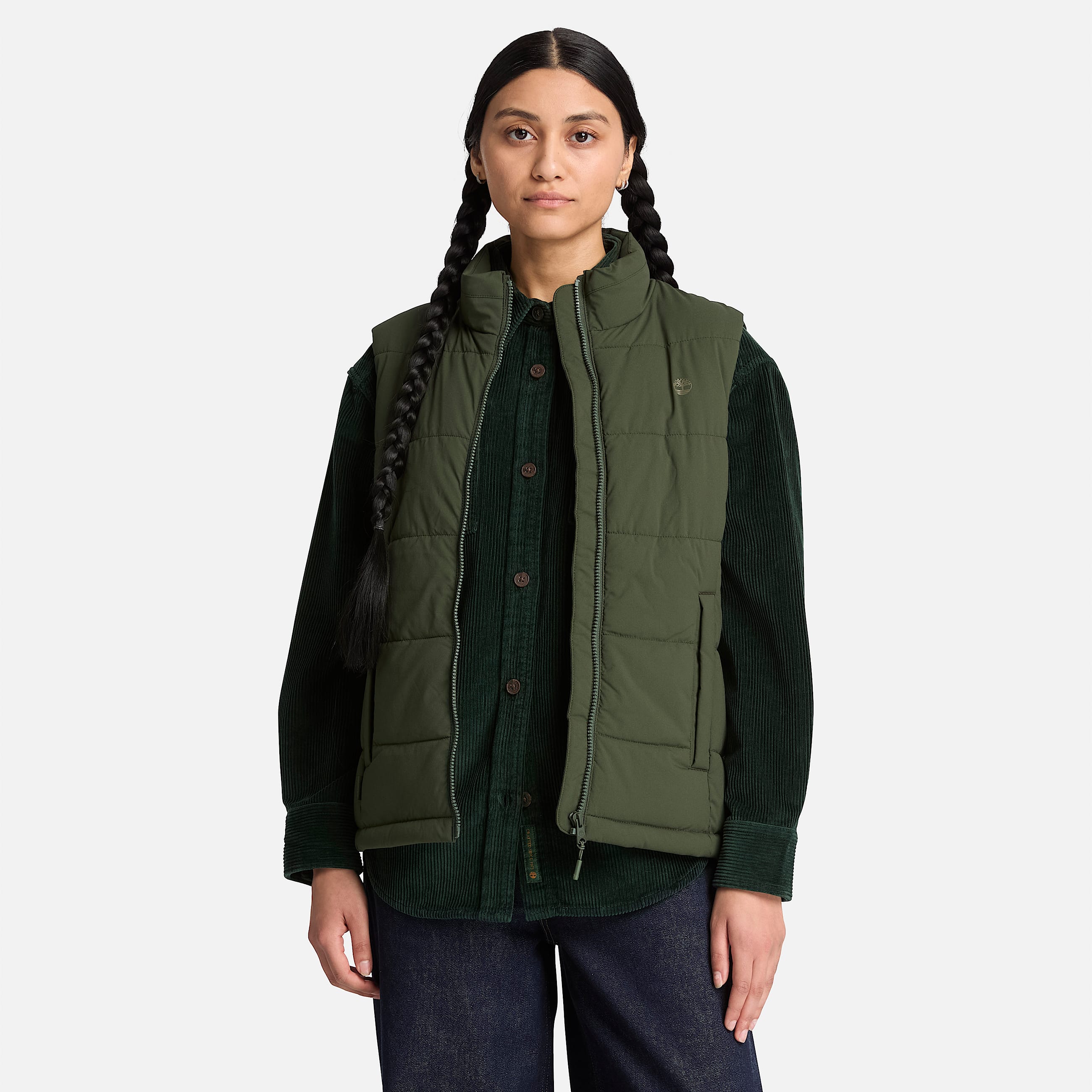 Womens Water Repellent Puffer Vest TBL Dark Green ALT1