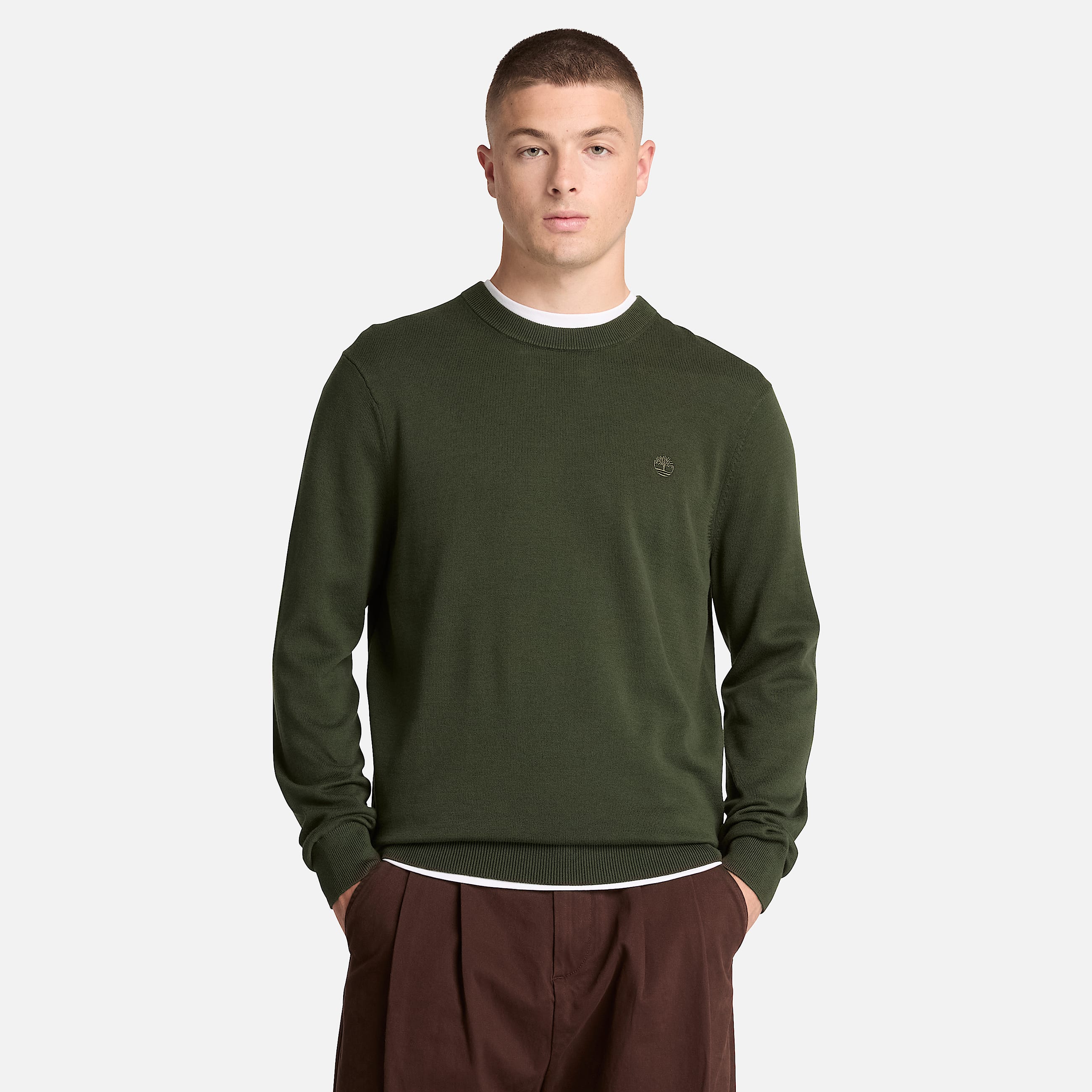 Mens Oyster River Cotton Crewneck Sweater TBL Dark Green ALT1