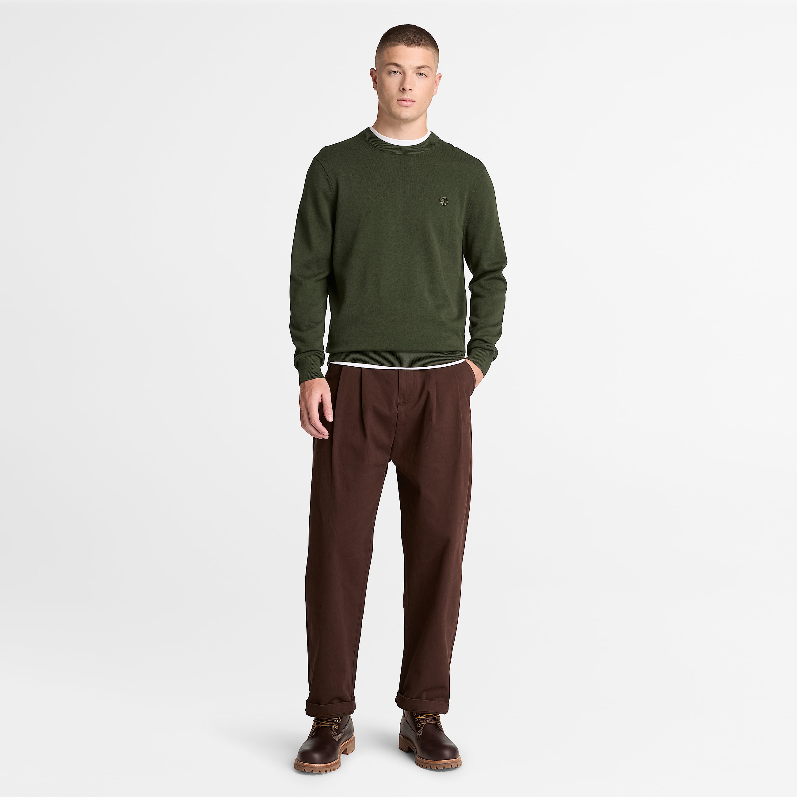 Mens Oyster River Cotton Crewneck Sweater TBL Dark Green ALT2
