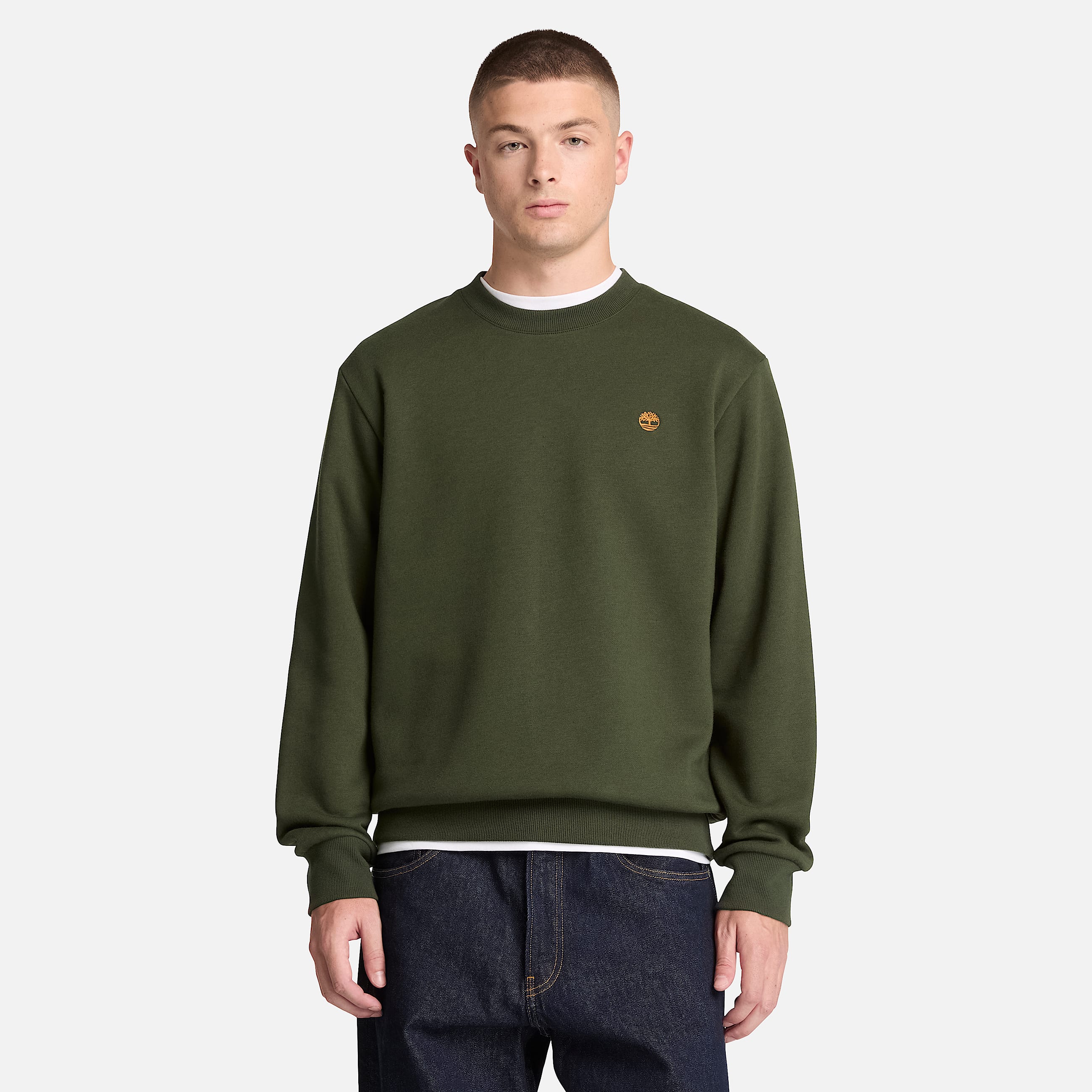 Mens Oyster River Chest Logo Crew Sweatshirt TBL Dark Green ALT1