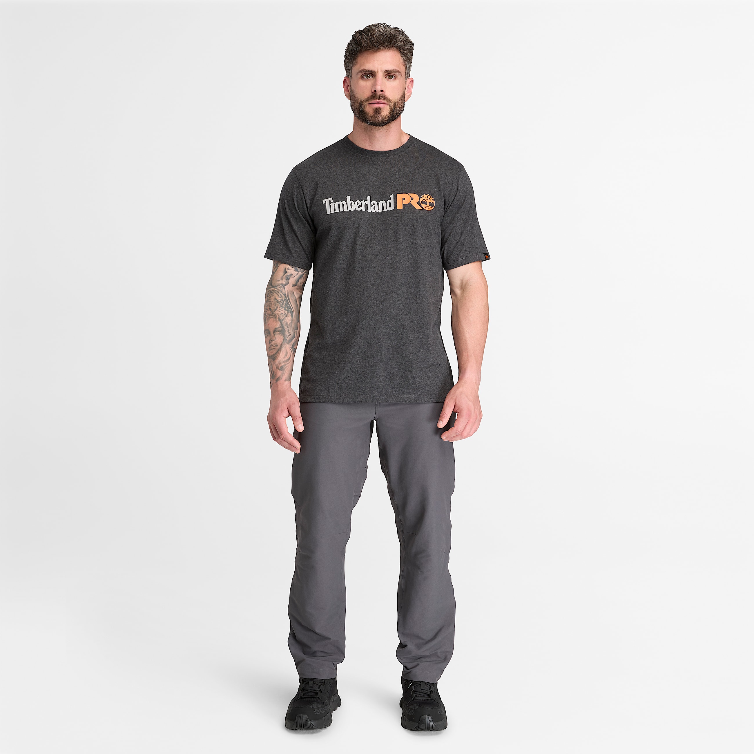 Mens Timberland PRO Logo ShortSleeve TShirt TBL Black Heather ALT2