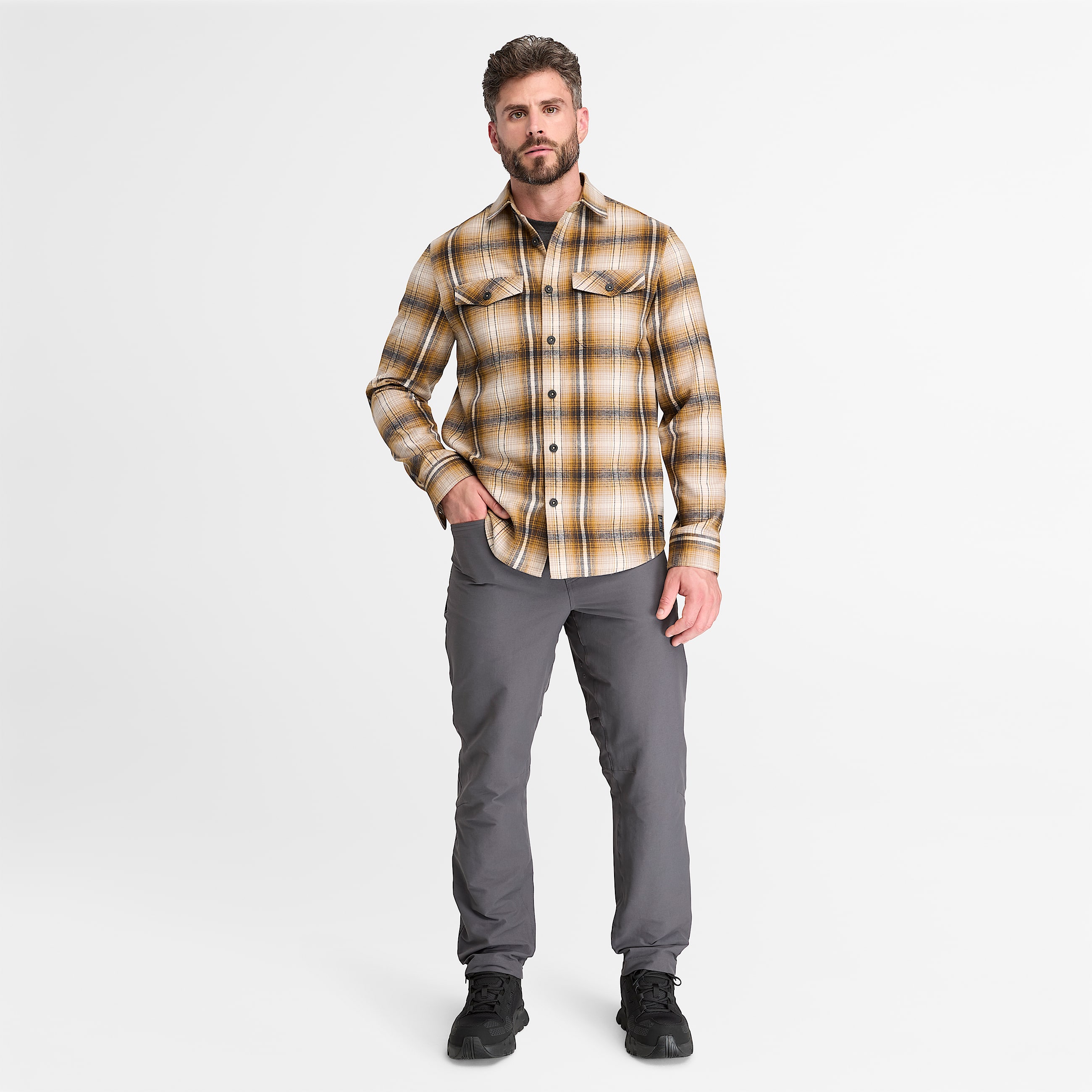 Mens Timberland PRO Double Pocket Flannel Shirt TBL Tan ALT2