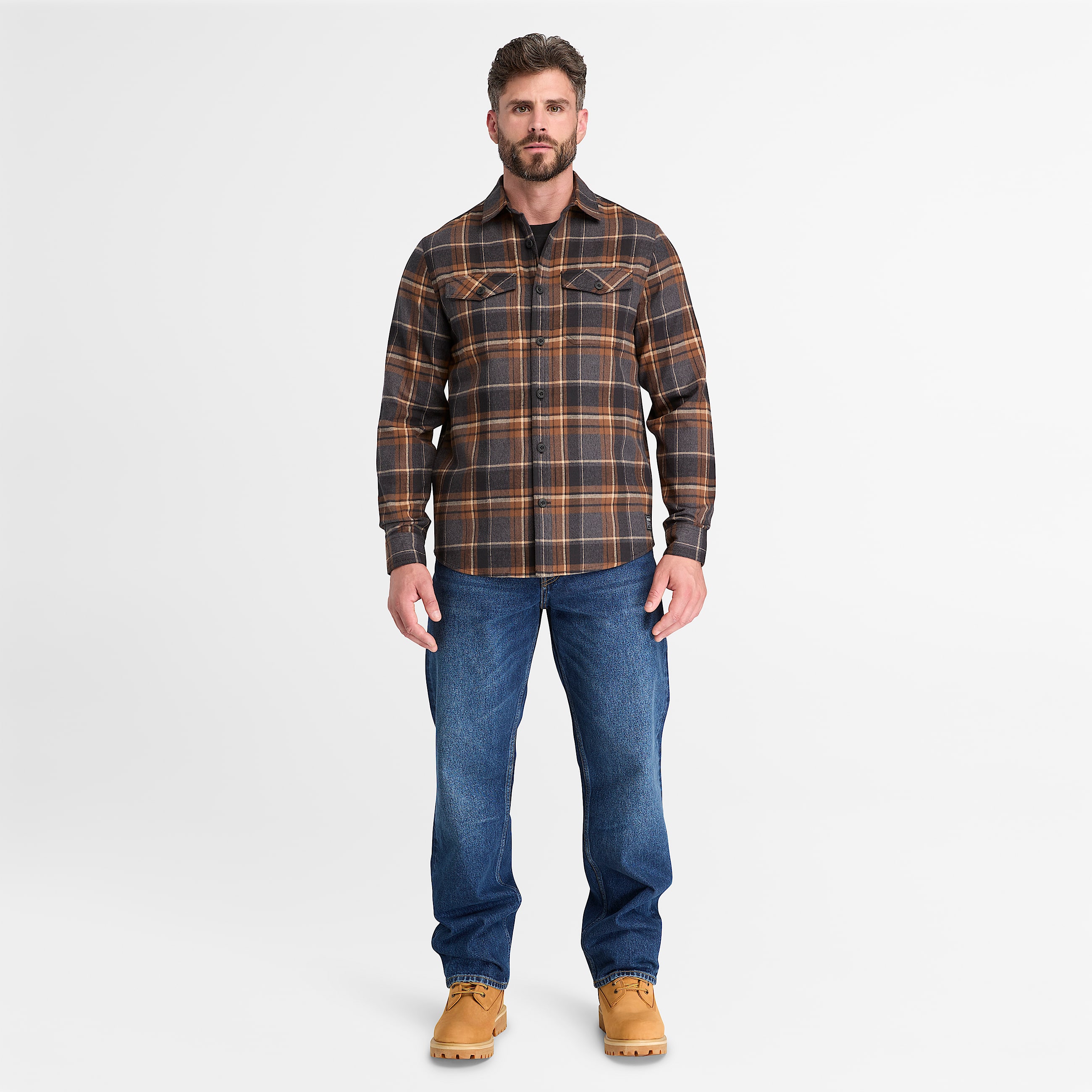 Mens Timberland PRO Double Pocket Flannel Shirt TBL BlackBrown ALT2