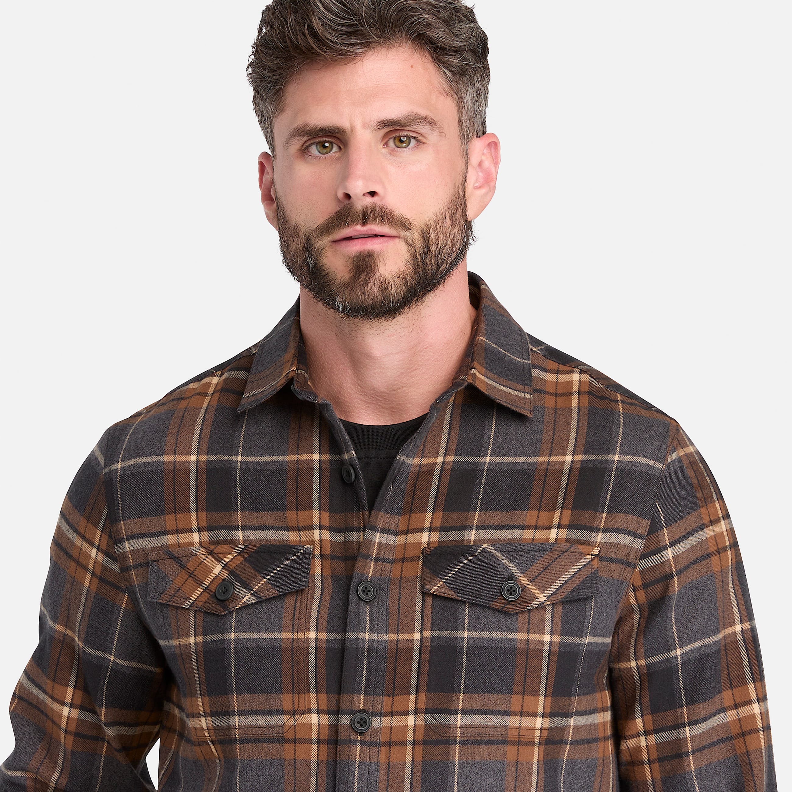 Mens Timberland PRO Double Pocket Flannel Shirt TBL BlackBrown ALT3