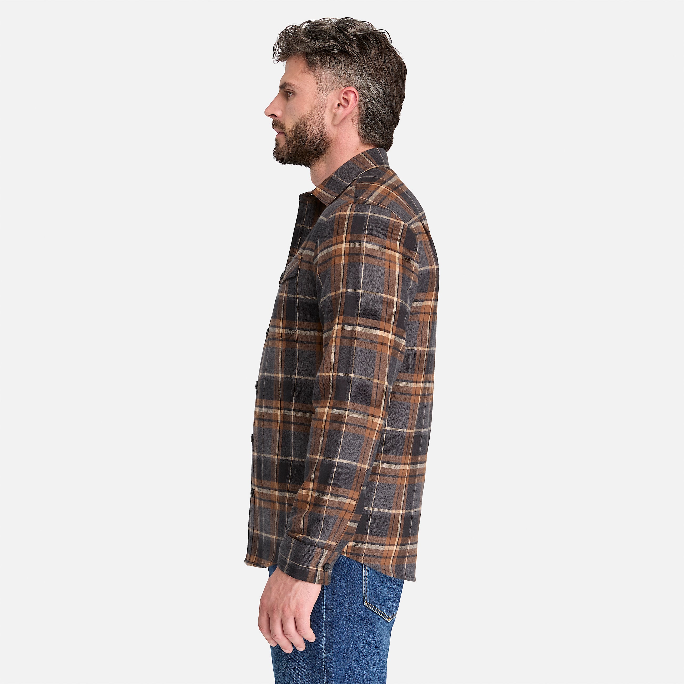 Mens Timberland PRO Double Pocket Flannel Shirt TBL BlackBrown ALT7