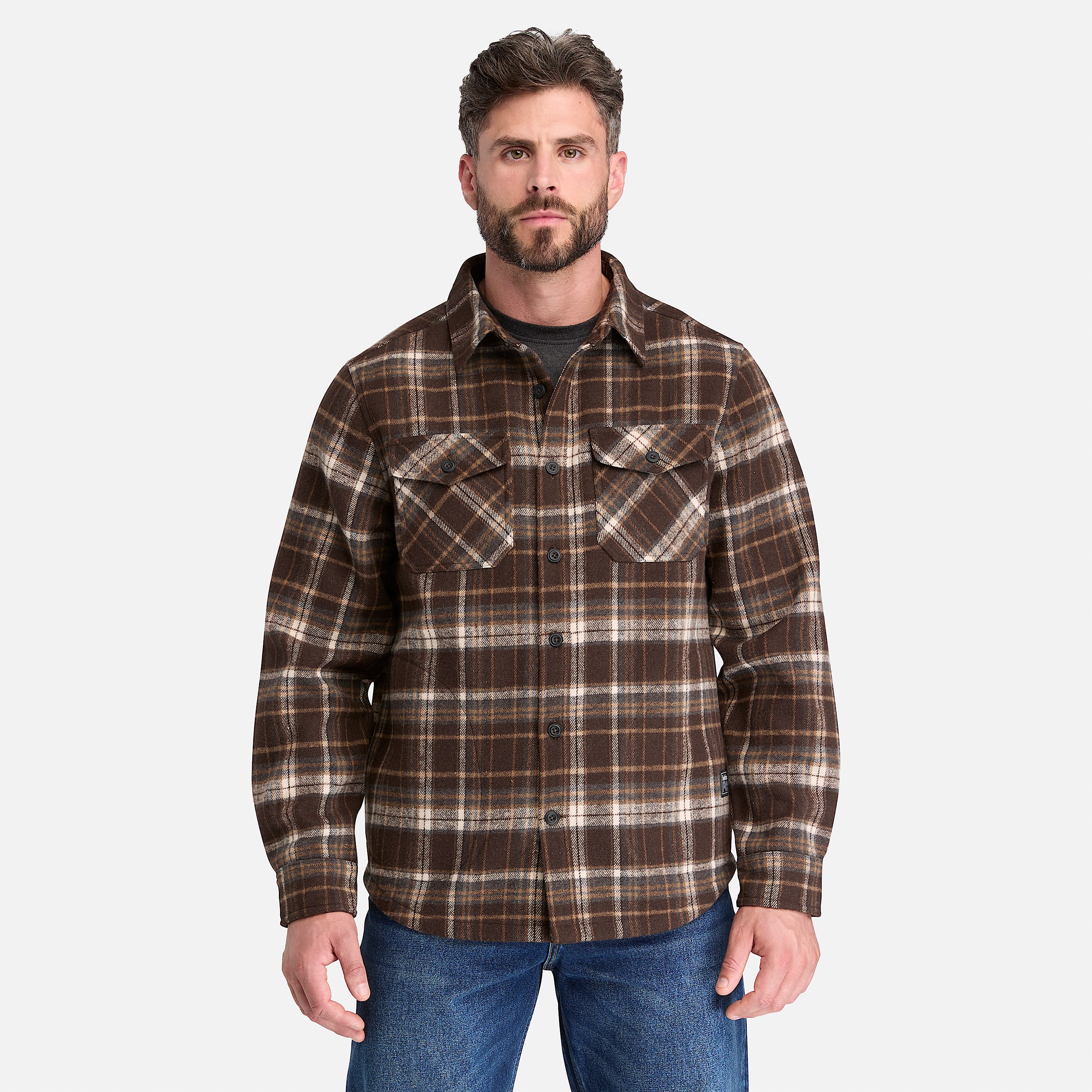 Mens Timberland PRO FleeceBonded Flannel Overshirt TBL Brown ALT1