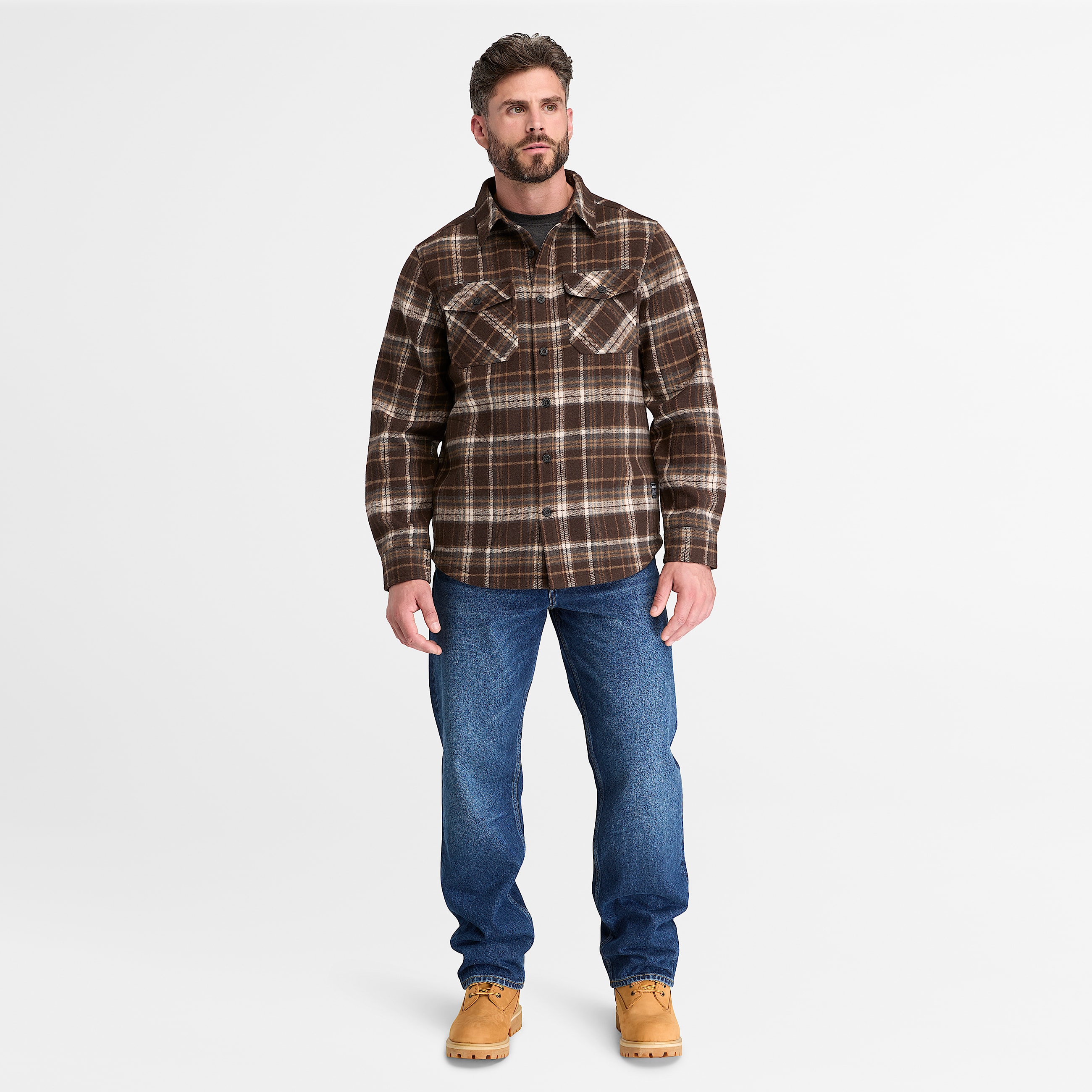 Mens Timberland PRO FleeceBonded Flannel Overshirt TBL Brown ALT2