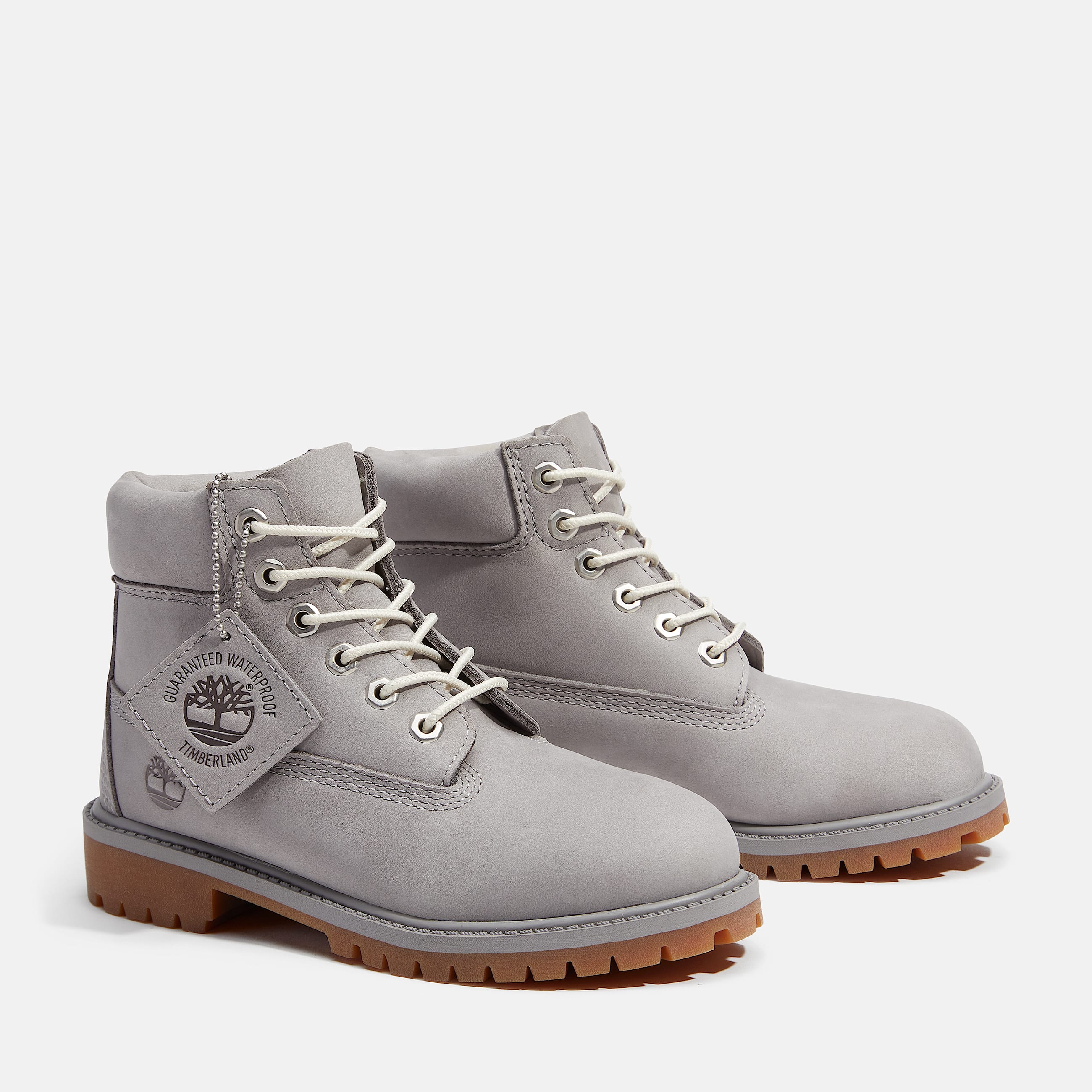 Junior Timberland Premium 6Inch Waterproof Boot TBL Medium Grey Nubuck ALT4