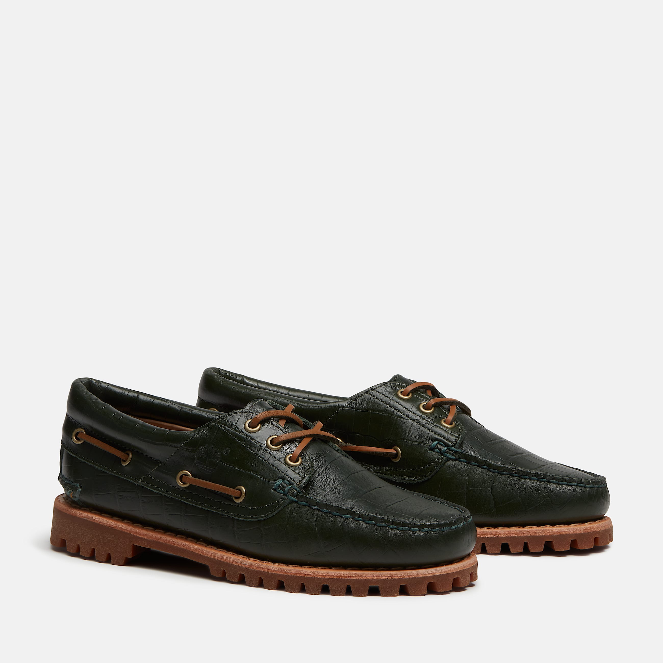 Womens Timberland Authentic 3Eye Boat Shoe TBL Dark Green FullGrain Croco ALT4