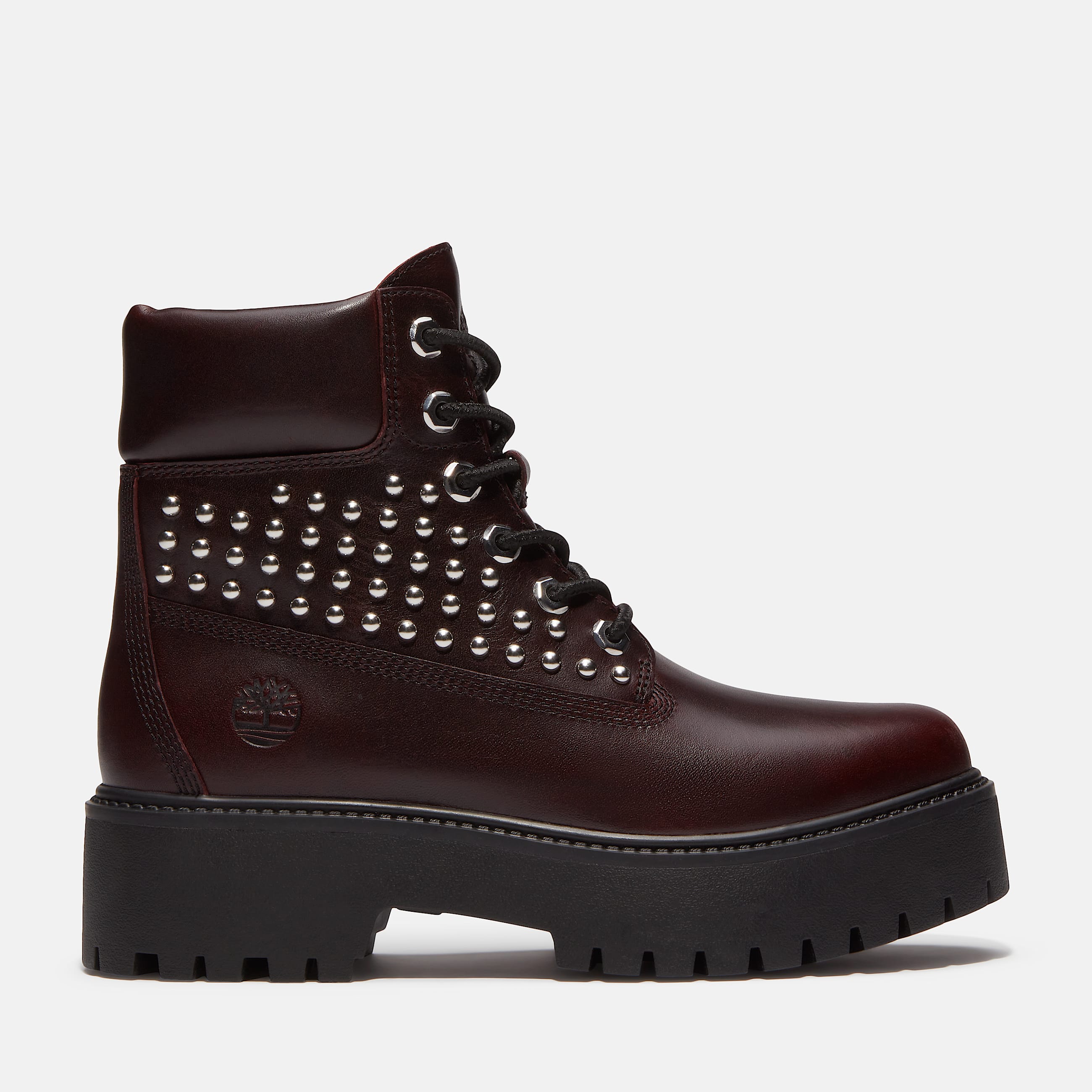 Womens Stone Street Platform 6Inch Boot TBL Burgundy FullGrain With Studs HERO