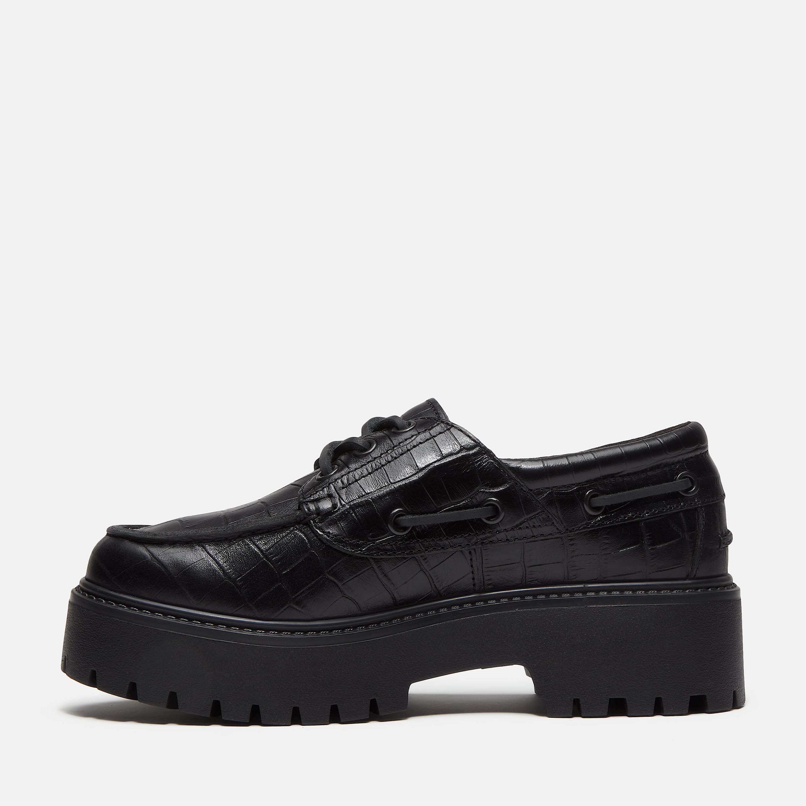Womens Stone Street Platform Boat Shoe TBL Black FullGrain Croc ALT6
