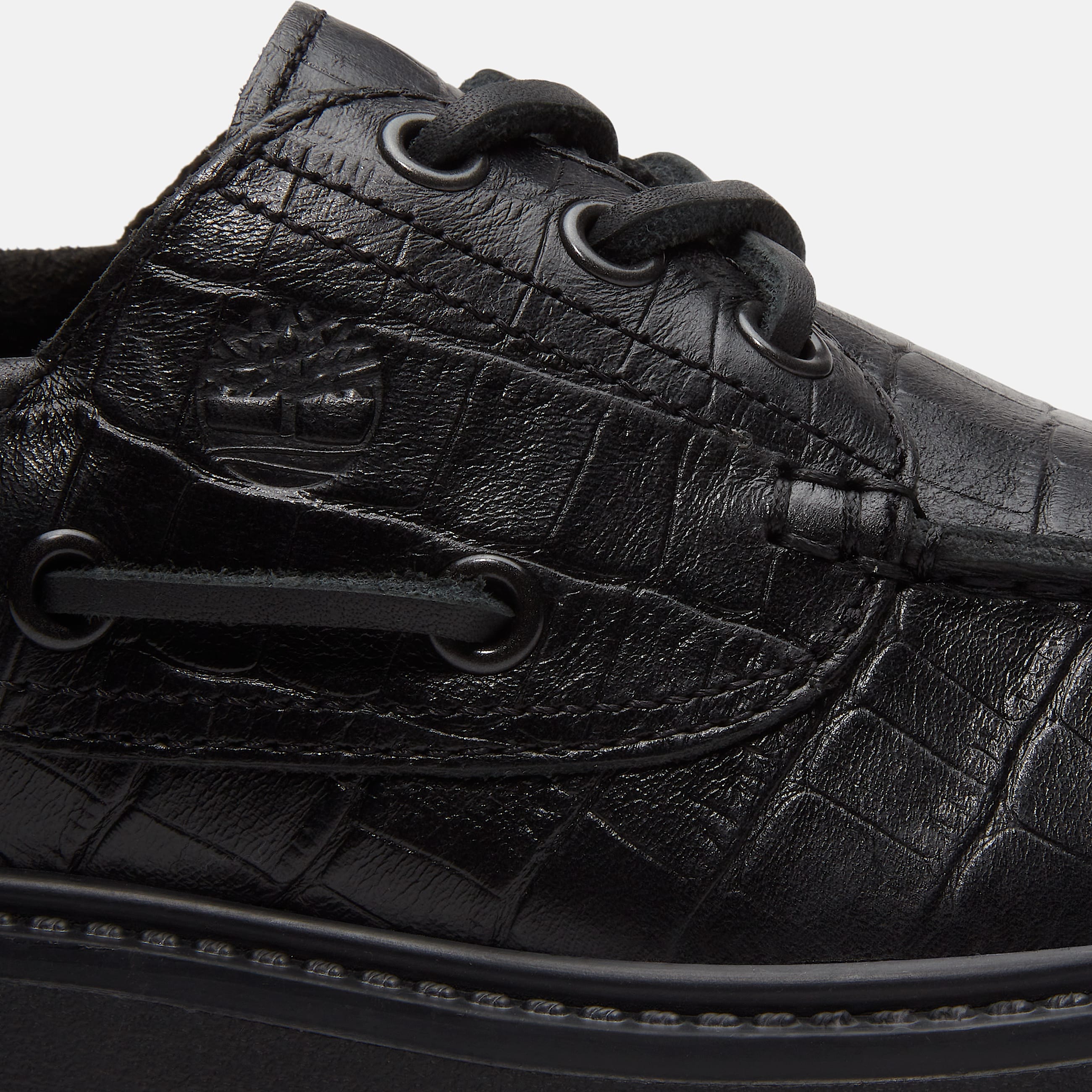 Womens Stone Street Platform Boat Shoe TBL Black FullGrain Croc ALT7