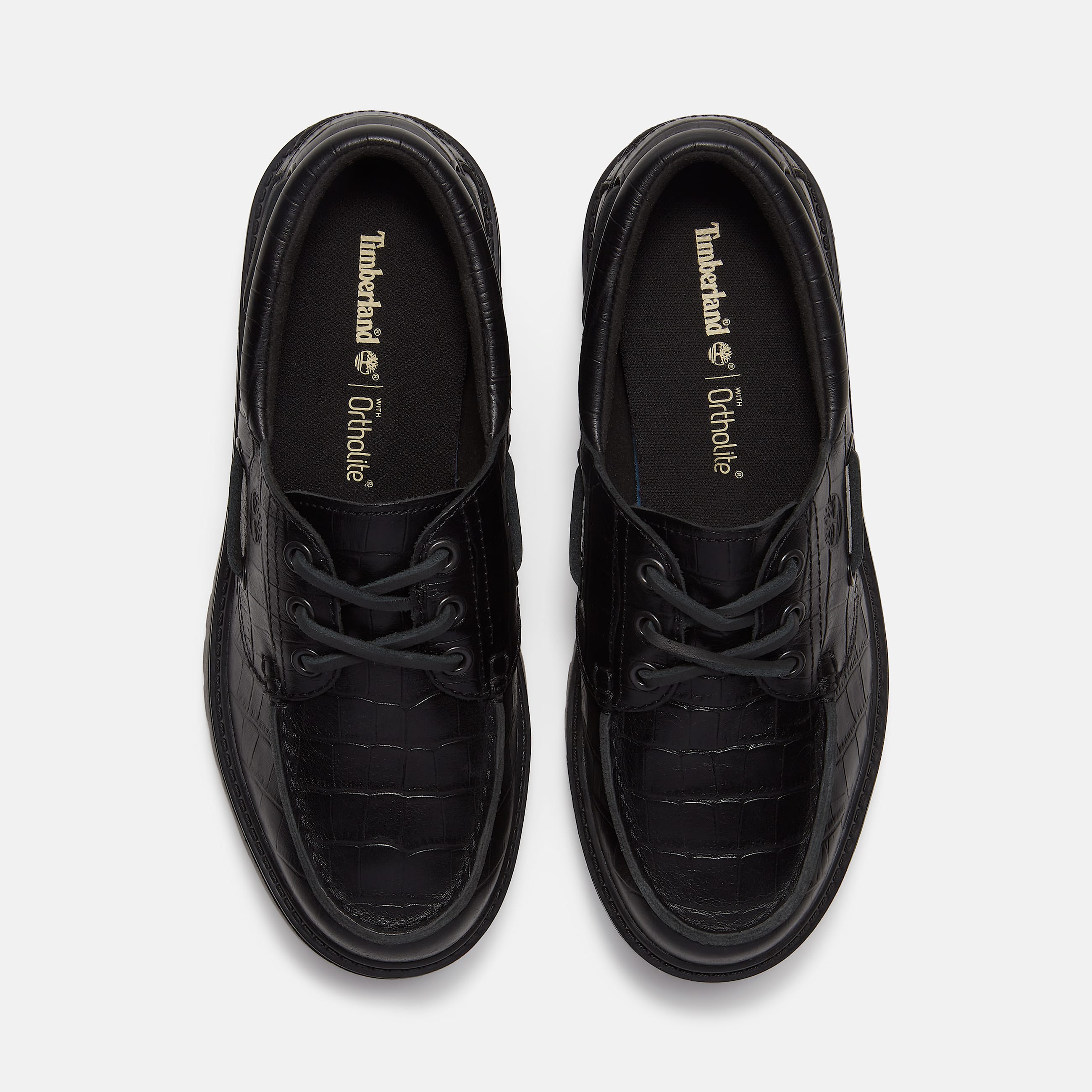 Womens Stone Street Platform Boat Shoe TBL Black FullGrain Croc ALT2