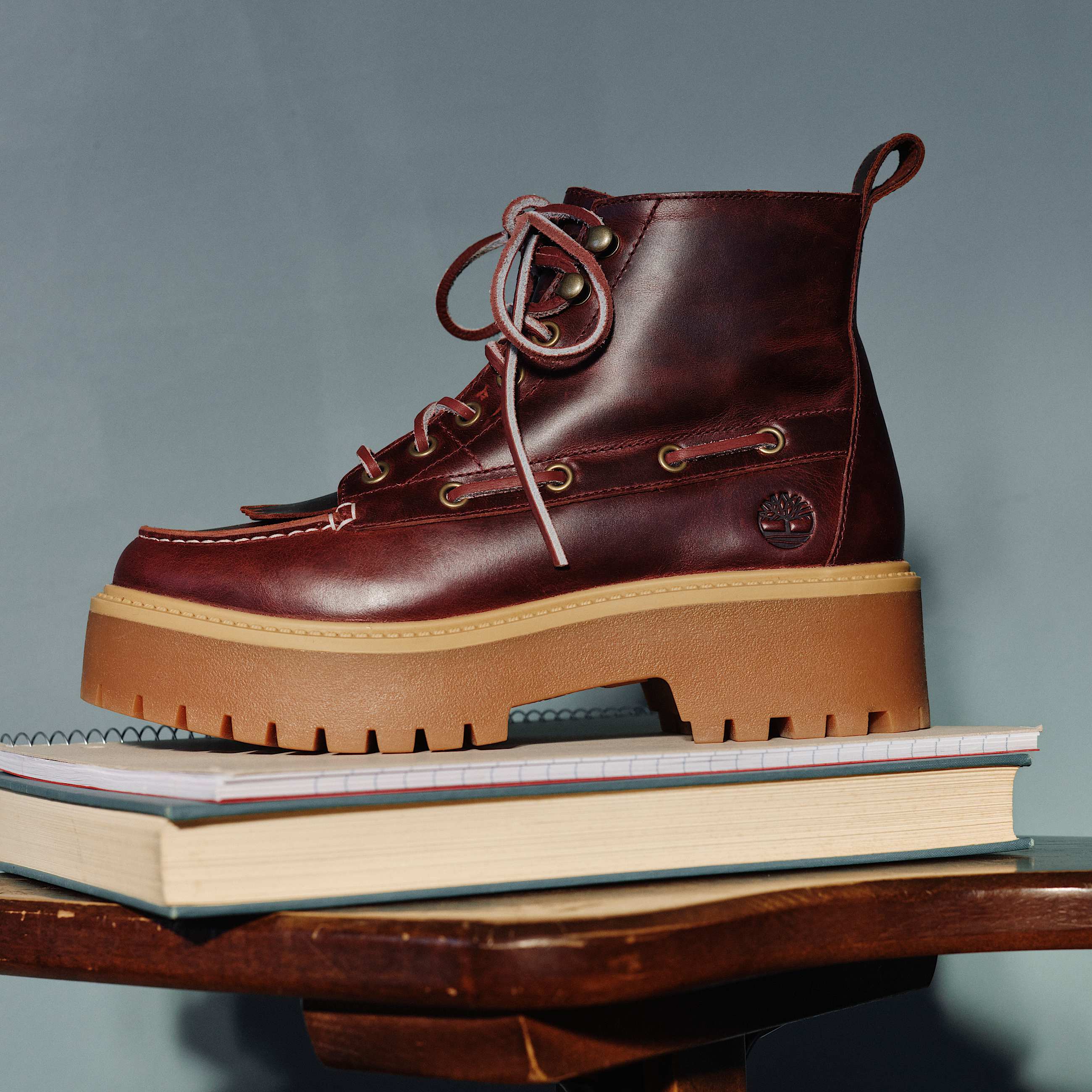 Botas de plataforma Stone Street Mid 7Eye para mujer TBL Piel de grano entero Borgoa ALTC