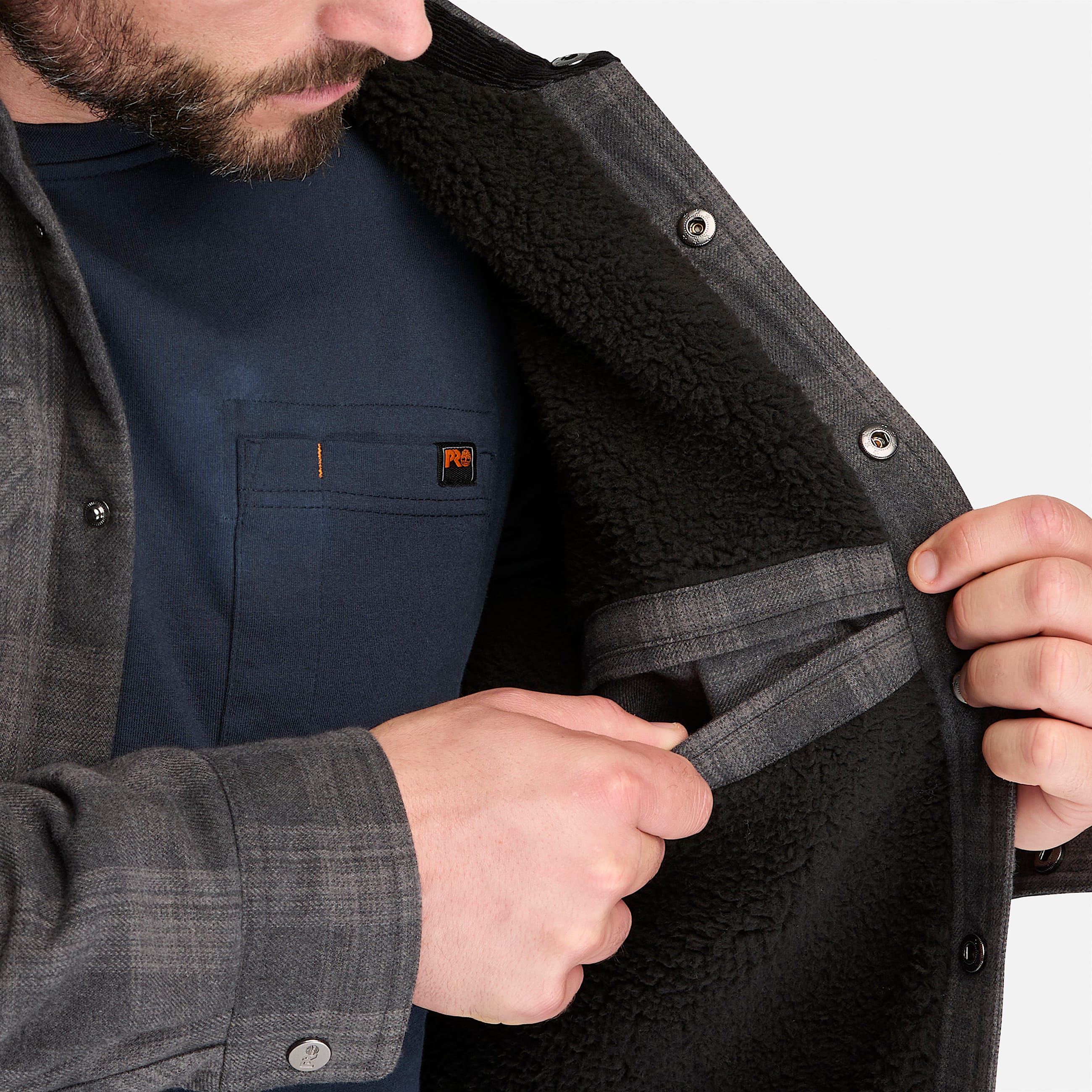 Mens Timberland PRO FleeceLined Yukon Flannel Shirt Jacket TBL BlackCharcoal Grey Heather ALT4