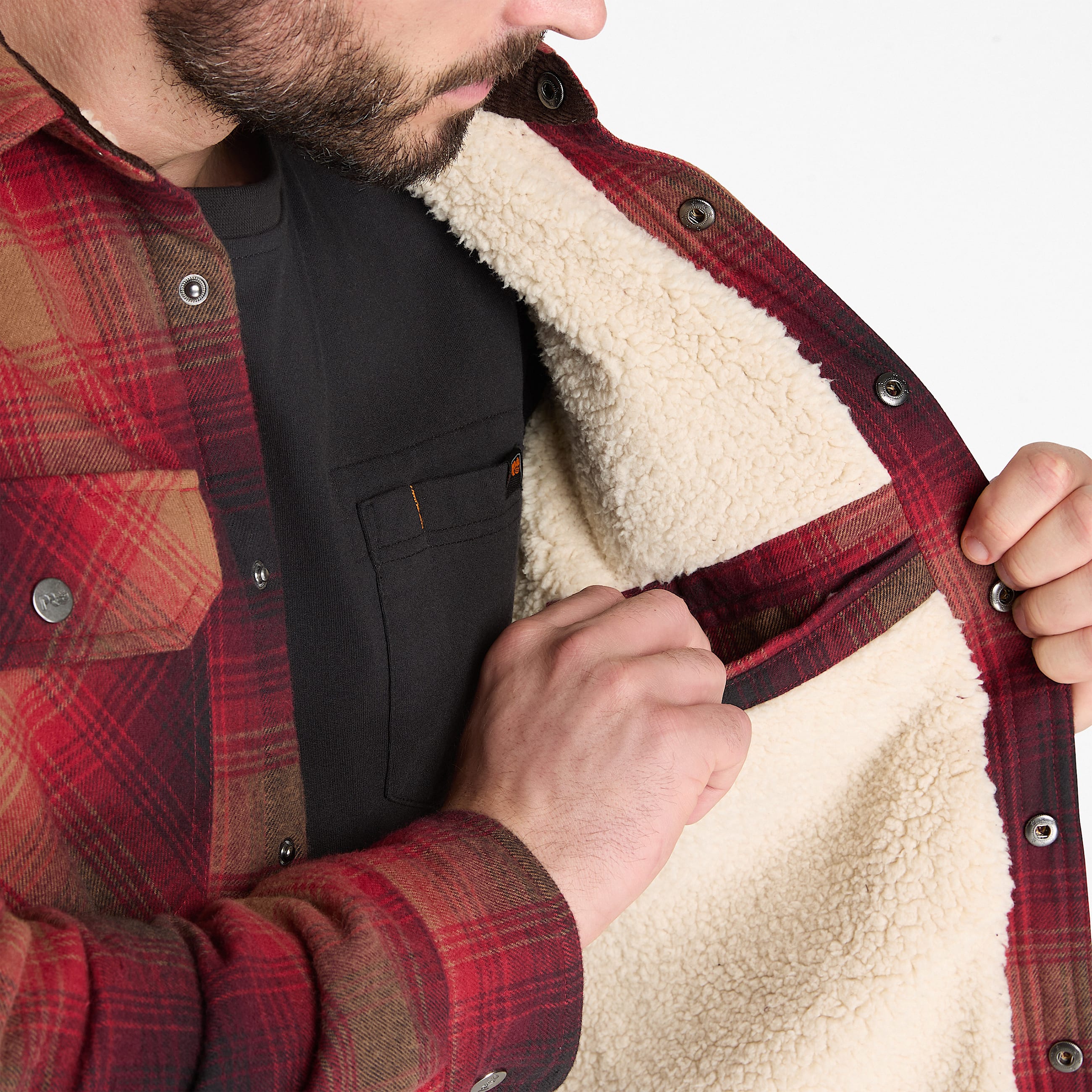 Mens Timberland PRO FleeceLined Yukon Flannel Shirt Jacket TBL Burgundy ALT3