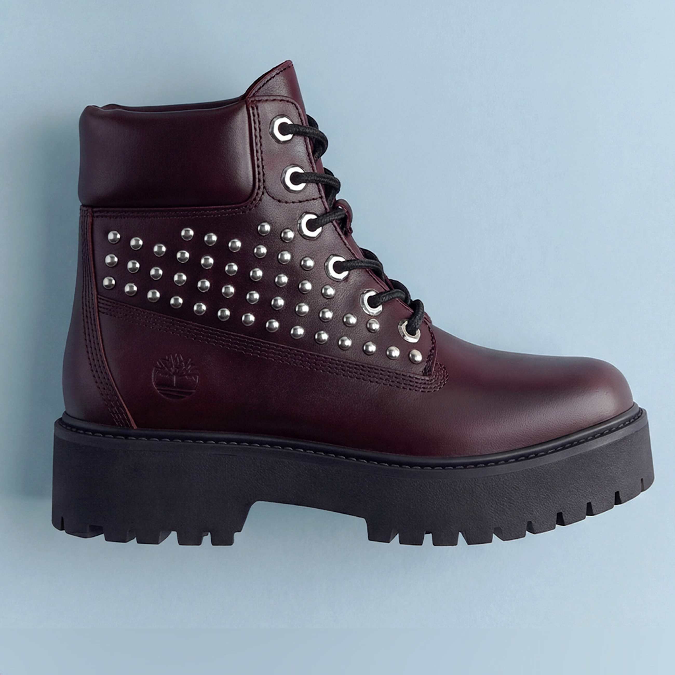 Botas con plataforma Stone Street de 6 pulgadas para Mujer TBL Piel de grano completo color burdeos con tachuelas ALTA