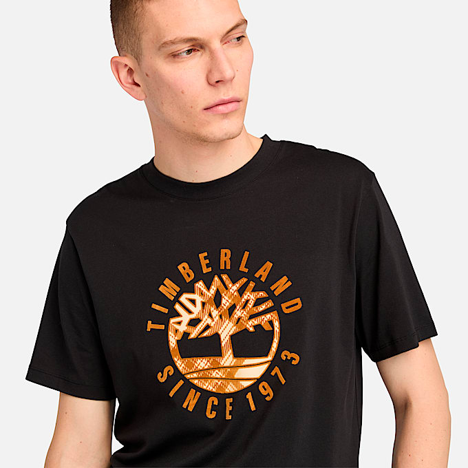 Mens Timberland Heritage Plaid Logo TShirt TBL Black ALT2