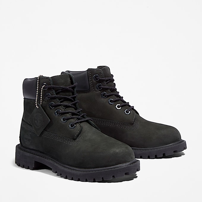 Youth Timberland Premium 6Inch Waterproof Boot TBL Black Nubuck ALT4