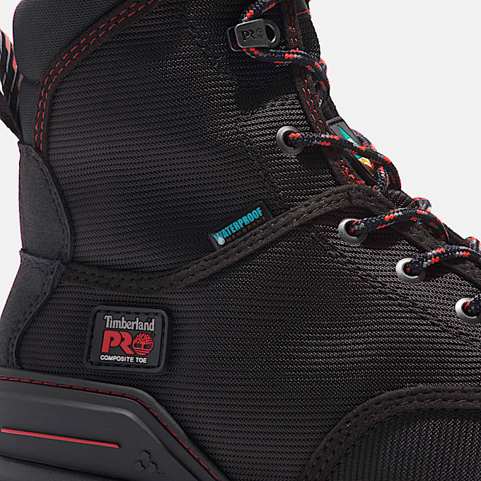 Botte de travail impermable Timberland PRO Magnitude 8 po embout en composite pour hommes TBL NoirNoirrouge ALT7