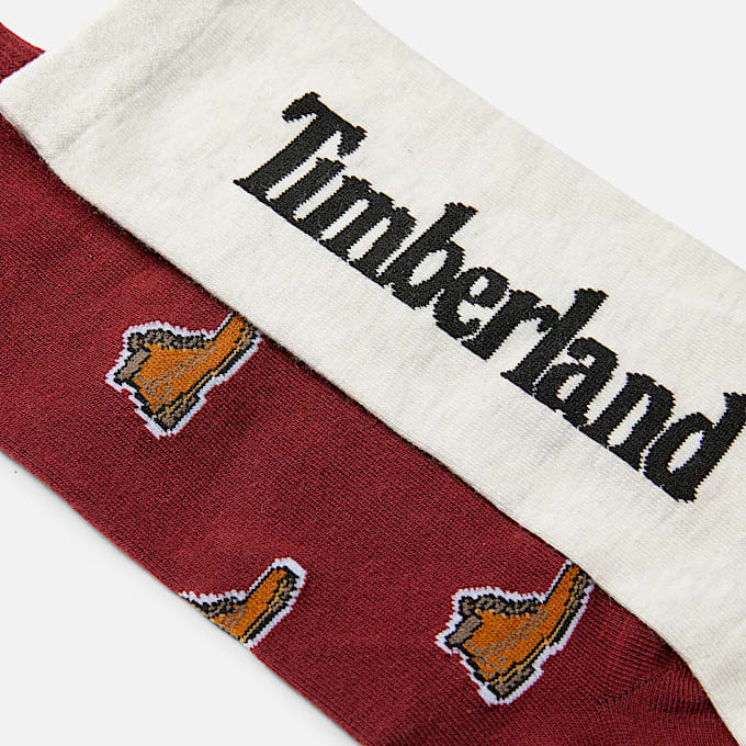 2Pack Timberland All Over Print Crew Sock TBL Wine Red ALT1