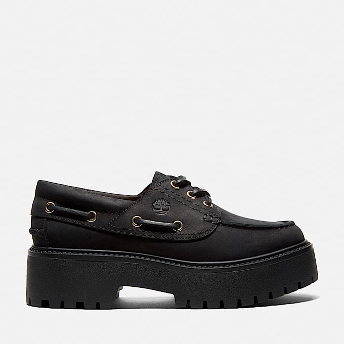 Womens Stone Street Platform Boat Shoe TBL Black HERO