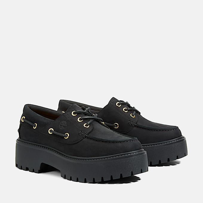 Womens Stone Street Platform Boat Shoe TBL Black ALT4