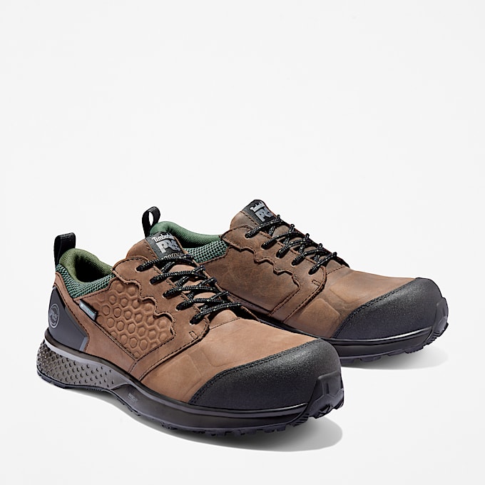 Mens Reaxion Composite Toe Waterproof Work Sneaker TBL BrownGreen ALT4