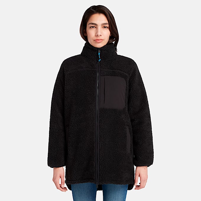 Womens Long Fleece Jacket TBL Black ALT8