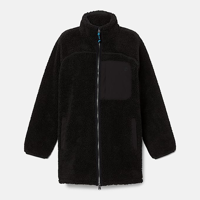 Womens Long Fleece Jacket TBL Black ALT10