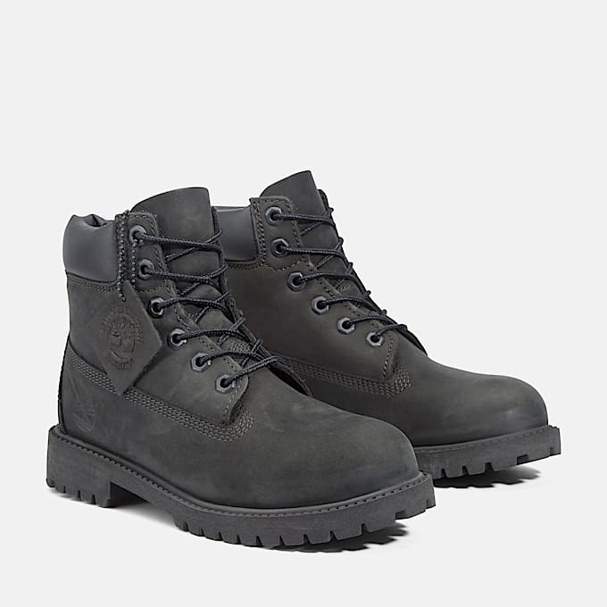 Junior Timberland Premium 6Inch Waterproof Boot TBL Black Nubuck ALT4