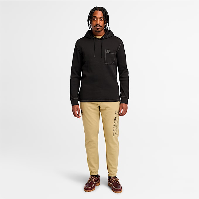 Mens Wharf River Waffle Hoodie TBL Black ALT1