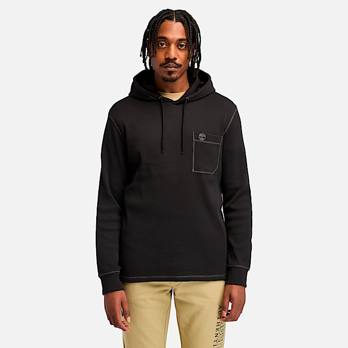 Mens Wharf River Waffle Hoodie TBL Black HERO