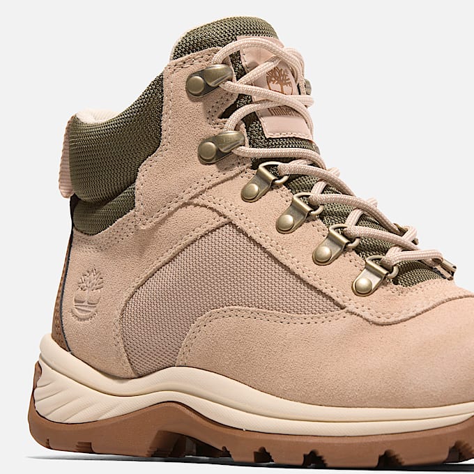 Womens White Ledge Mid Waterproof Hiking Boot TBL Light Beige Suede ALT7