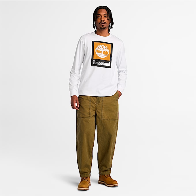 Mens Stack Logo Colored Long Sleeve TShirt TBL White ALT1