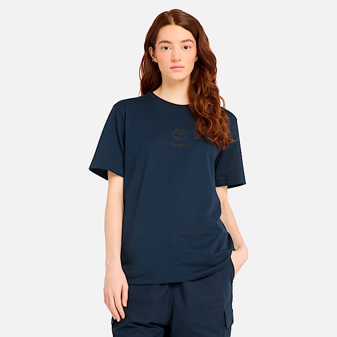 Playera manga corta con logotipo apilado TBL Zafiro oscuro ALT2