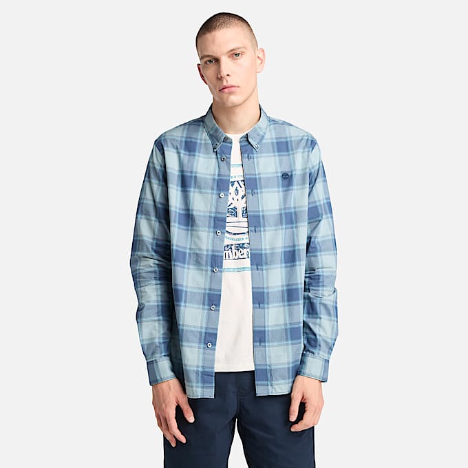 Mens Poplin Check Shirt TBL Dark Denim HERO