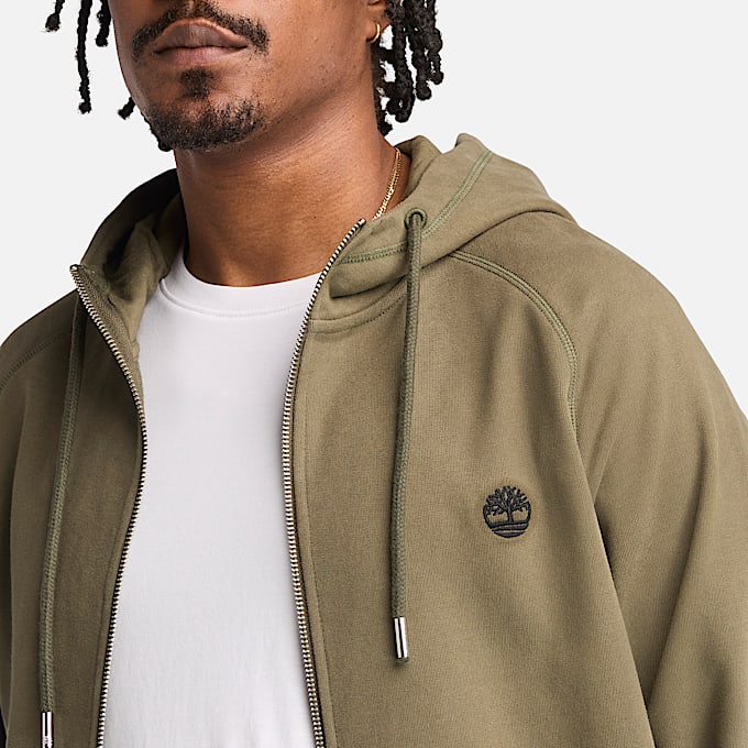 Haut  capuchon Exeter River  envers boucl avec glissire pour hommes TBL Vert feuille ALT2