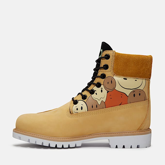Mens Timberland Shades of Happiness Premium 6Inch Waterproof Boot TBL Wheat Happy Face Print ALT6
