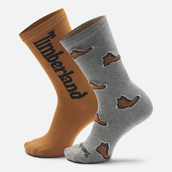 2Pack Timberland All Over Print Crew Sock TBL Grey Heather HERO