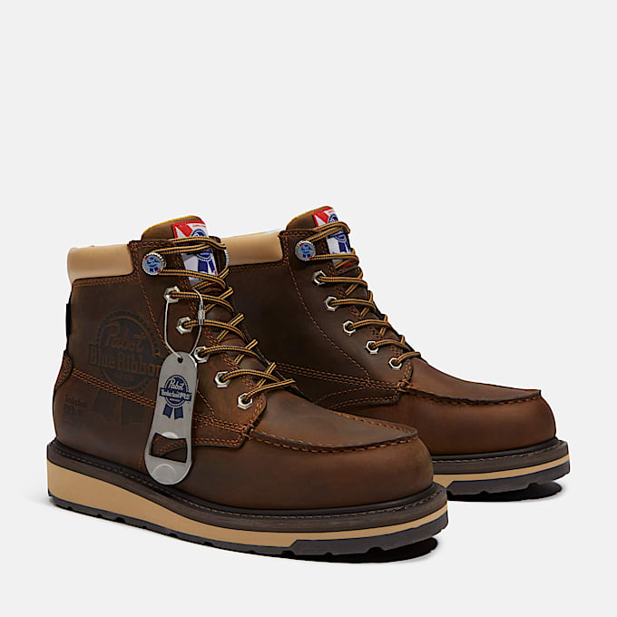 Mens Timberland PRO and Pabst Blue Ribbon Gridworks 6 Soft Toe Waterproof Work Boot TBL Brown FullGrain ALT4