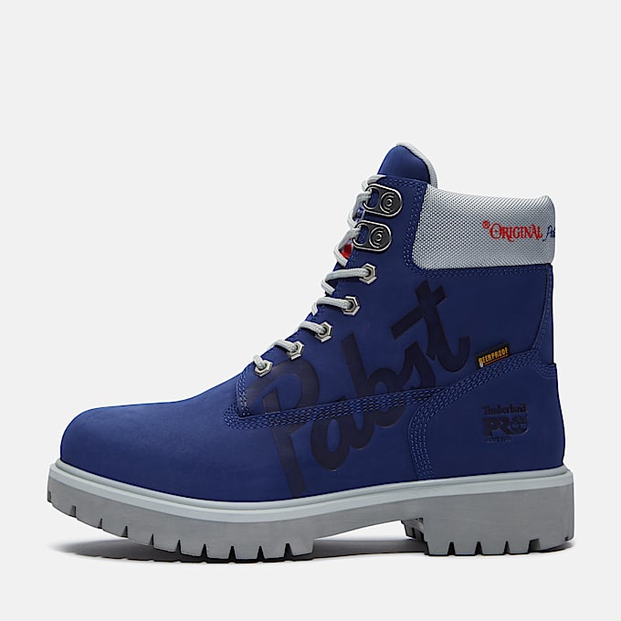 Mens Timberland PRO and Pabst Blue Ribbon Direct Attach 6 Soft Toe Waterproof Work Boot TBL Blue Nubuck ALT10