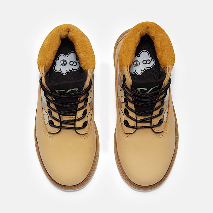 Youth Timberland Shades of Happiness Premium 6Inch Waterproof Boot TBL Wheat Happy Face Print ALT2