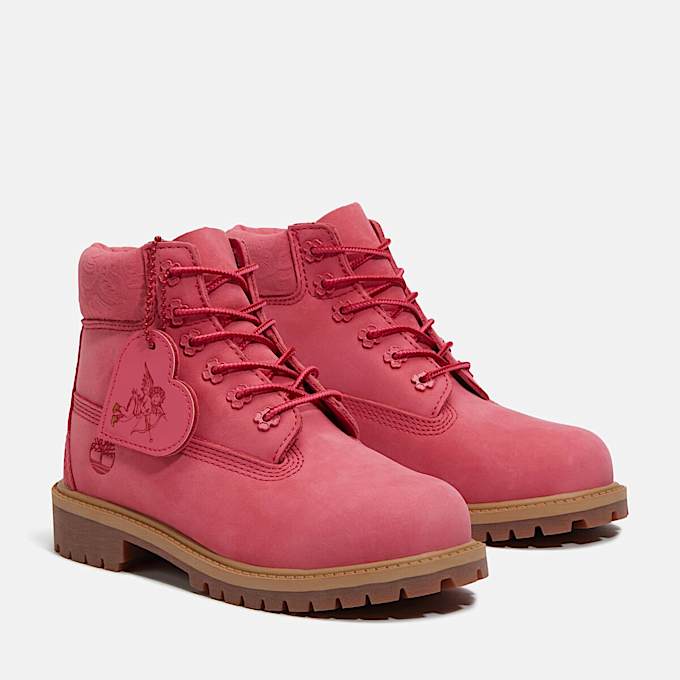 Junior Timberland Premium 6Inch Waterproof Boot TBL Bright Pink Nubuck ALT4