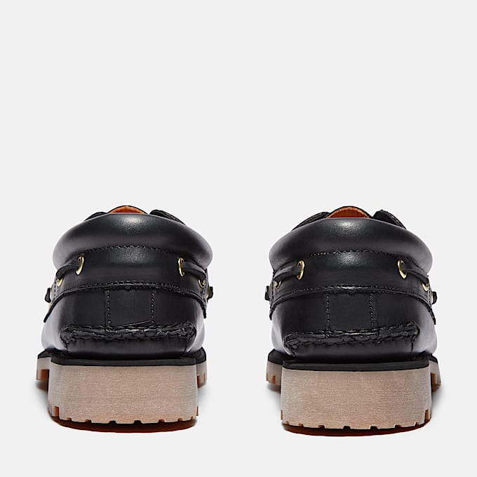 Mens Timberland Authentic 3Eye Lug Handsewn Boat Shoe TBL Black FullGrain ALT5