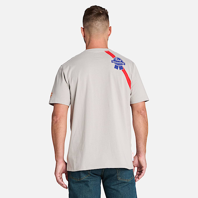 Mens Timberland PRO and Pabst Blue Ribbon Short Sleeve TShirt TBL Light Grey ALT9