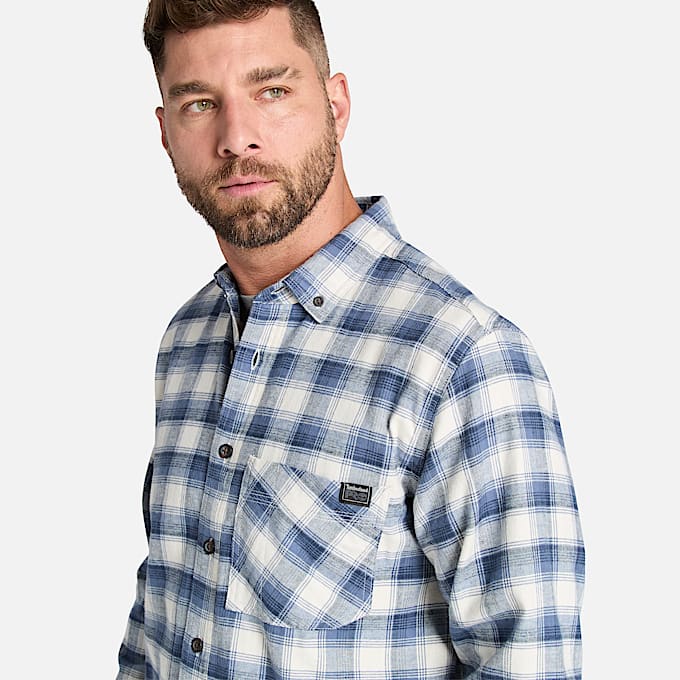 Mens Timberland PRO Woodfort Lightweight Flannel Flex Shirt TBL Vintage Indigo YarnDyed ALT2